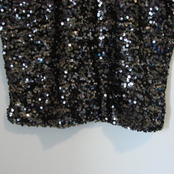 H&M Black Silver Sequin Top Sparkle Loose Fit Holiday Party Size Small - Picture 7 of 13